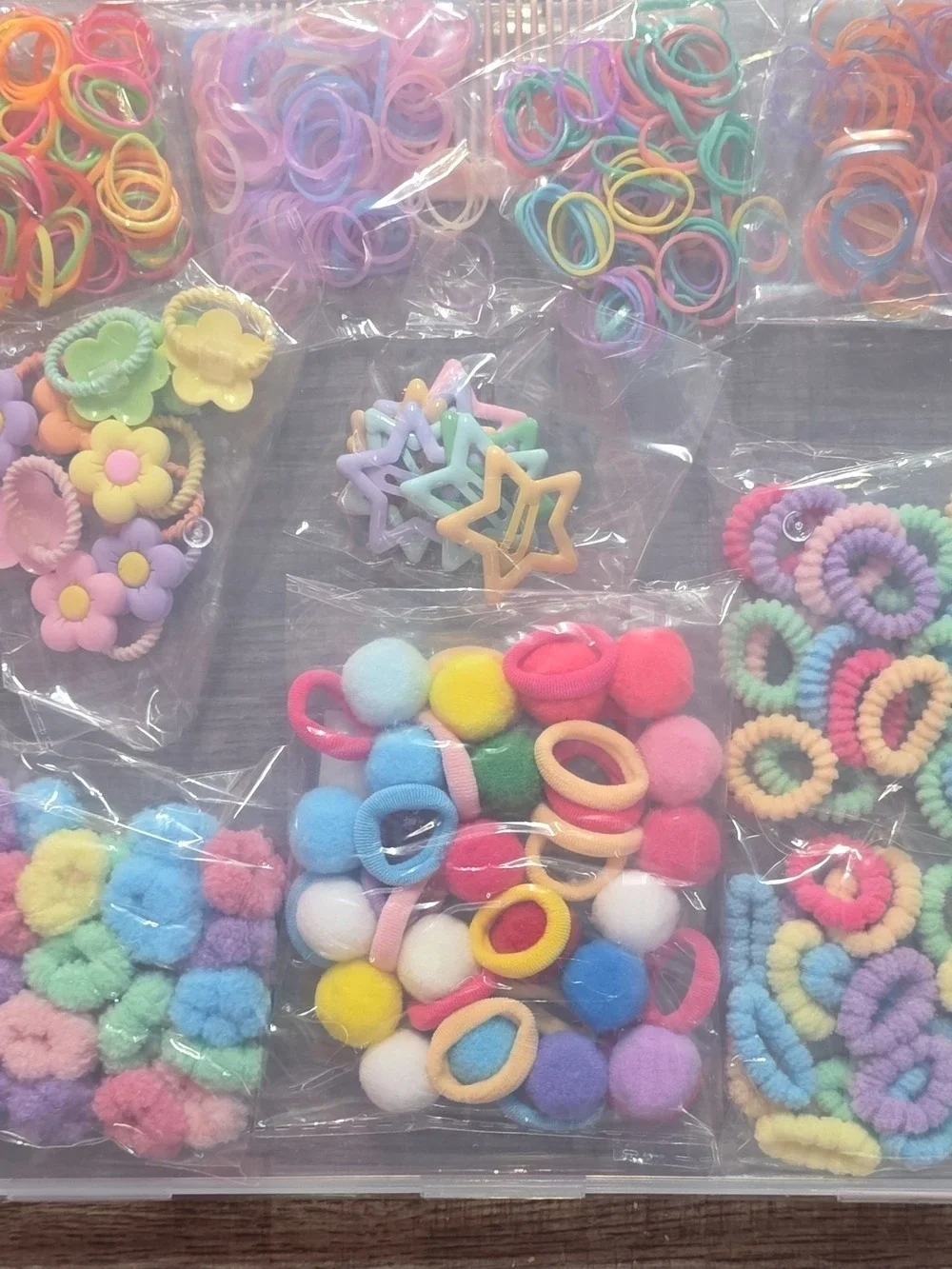 Kids Hair Accessory Set - Pastel Multicolor Elastics & Comb